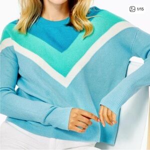 Lilly Pulitzer Teal and Cream Chevron Crewneck Sweater